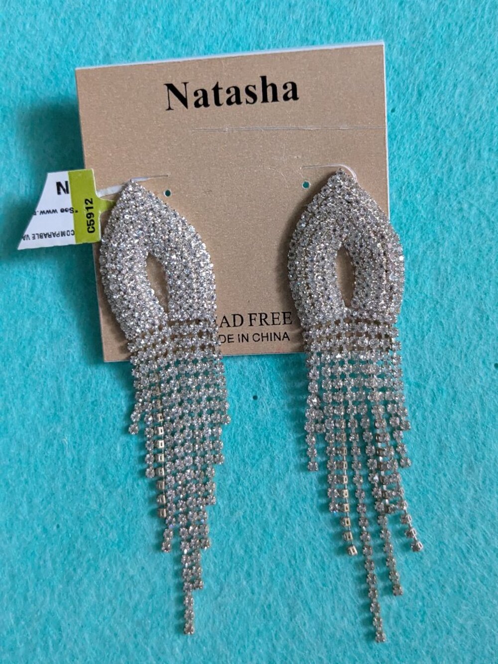NATASHA Clear Cascading Crystal Rhinestone Dangle Pierced Earrings 4"